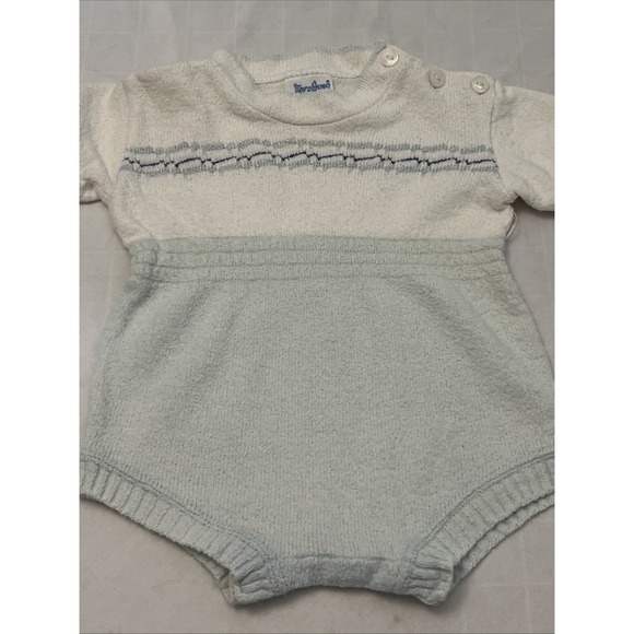 Kid 'n Cotton Knits Styled Sternberg Vintage Romper 6m Month Blue White - Picture 3 of 6